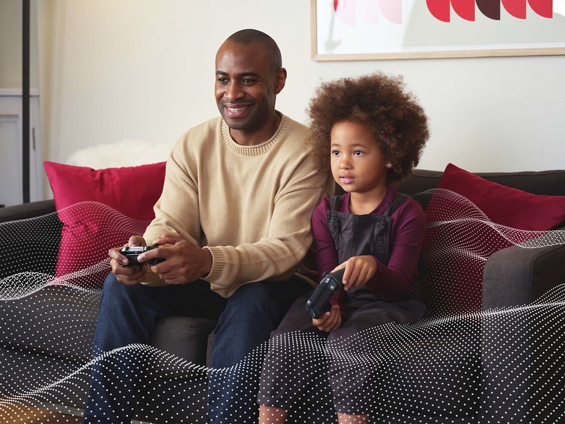 father and daughter playing games