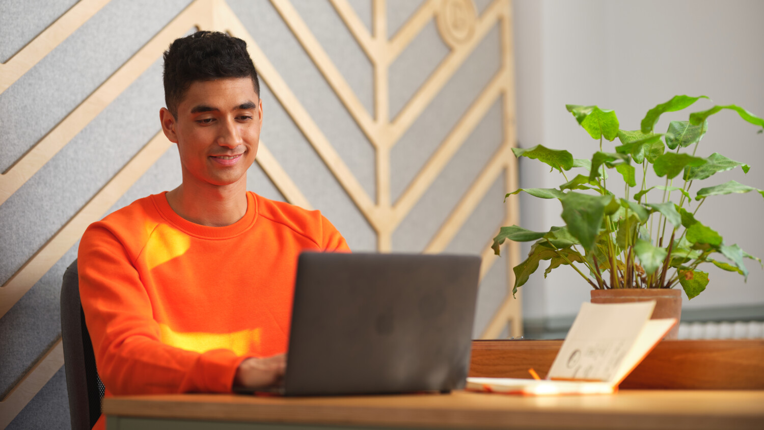 Man working on a laptop in modern office space