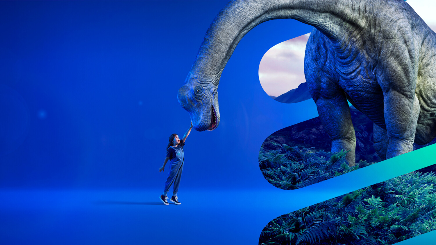 Girl and a digital dinosaur.