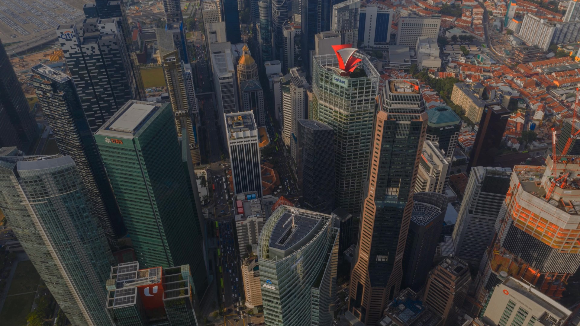 Cityscape with skyscrapers.