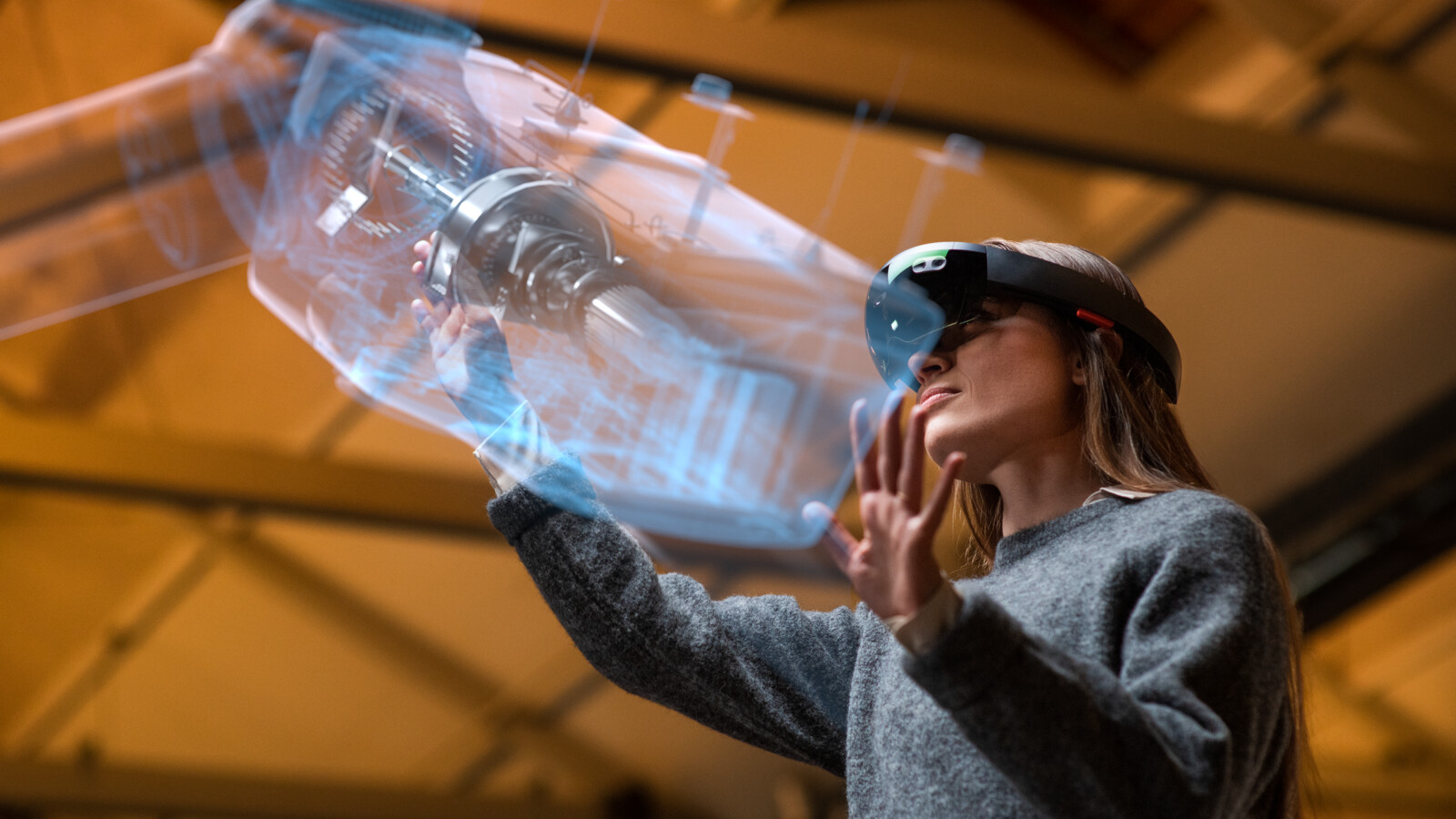 A Female professional working with 5G digital twin technology and industry 4.0