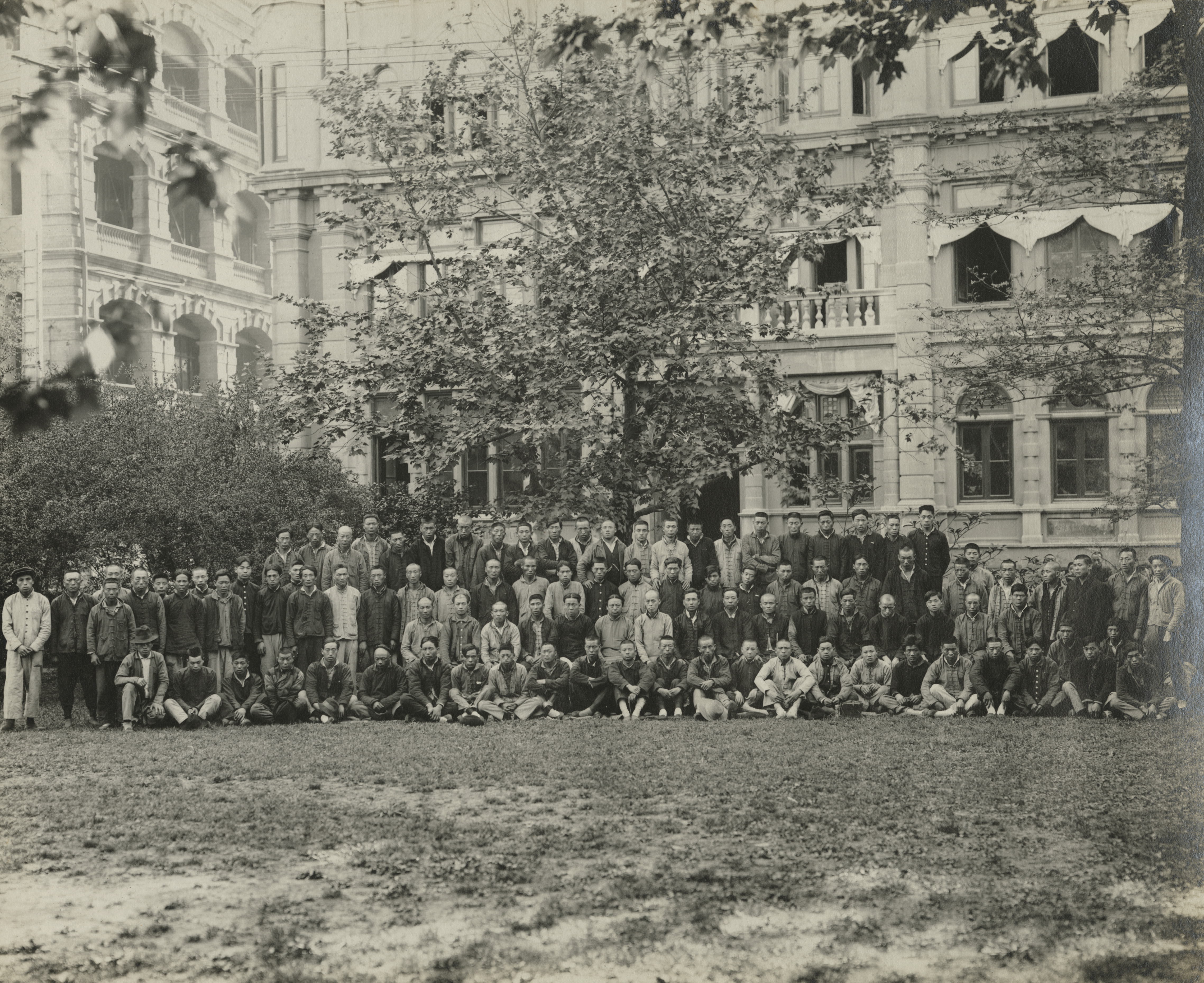 CHINESE WORKERS, GROUP PHOTO OUTSIDE THE TELEPHONE EXCHANGE