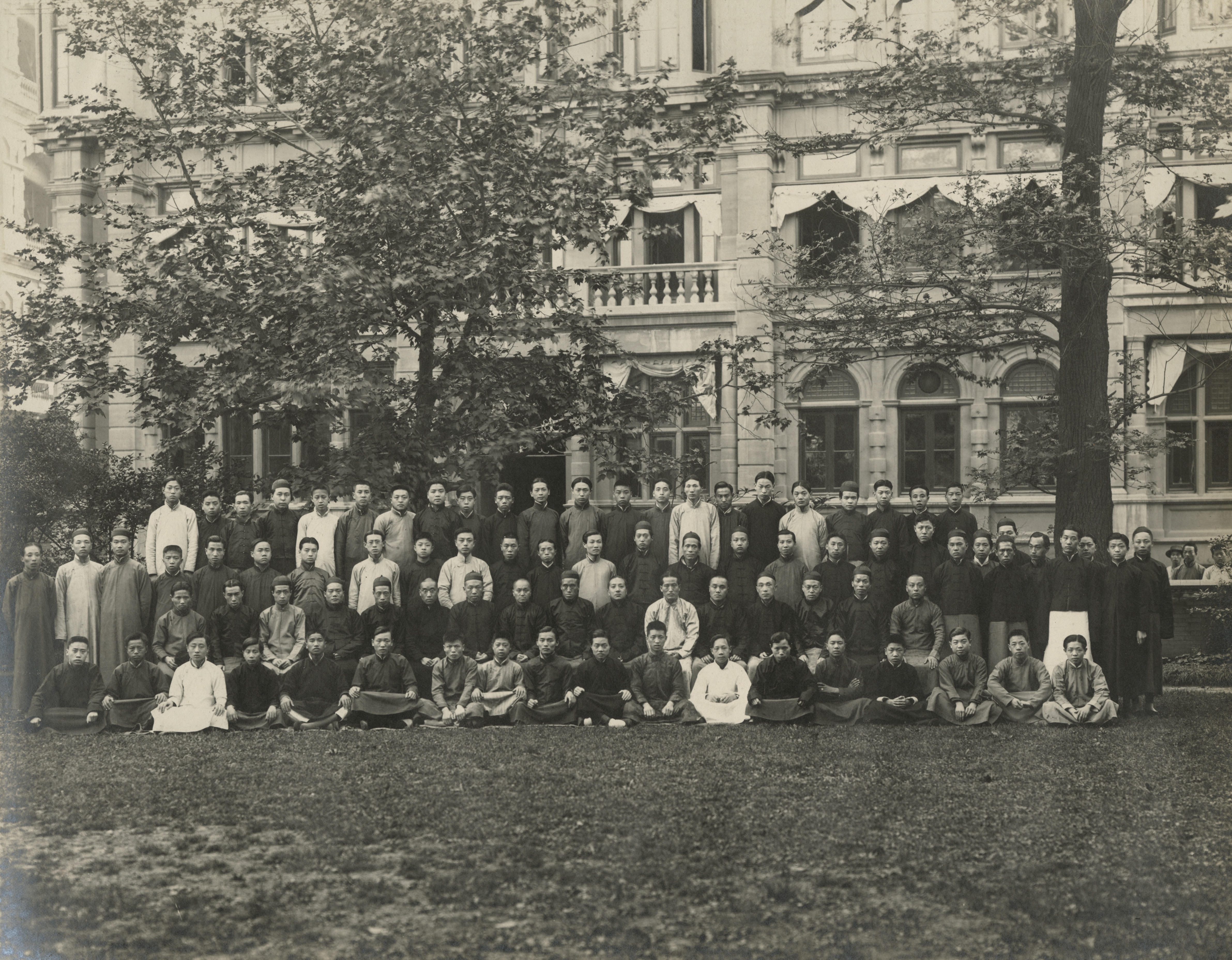 CHINESE WORKERS, GROUP PHOTO OUTSIDE THE TELEPHONE EXCHANGE IN SHANGHAI