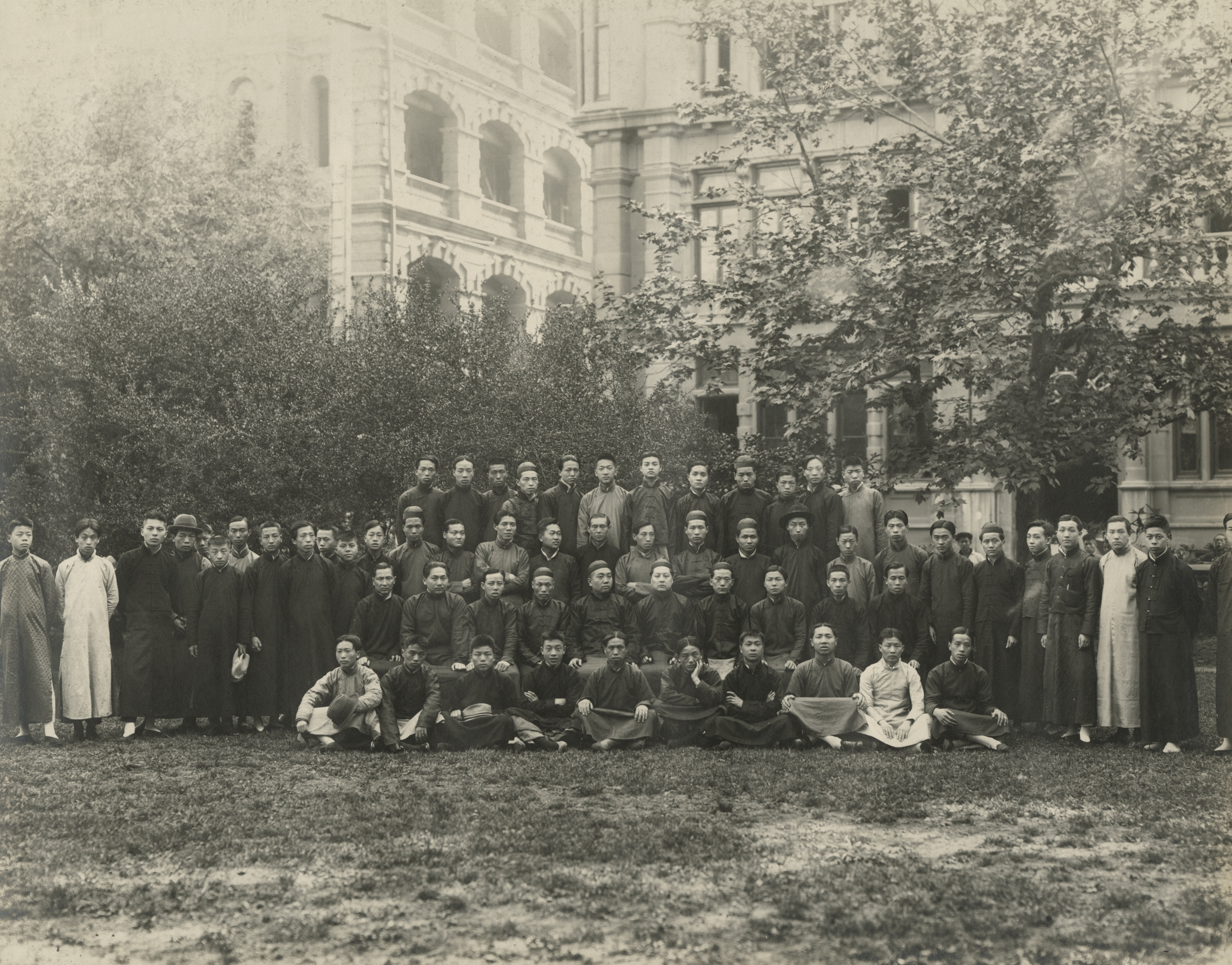 CHINESE WORKERS, GROUP PHOTO OUTSIDE THE TELEPHONE EXCHANGE IN SHANGHAI