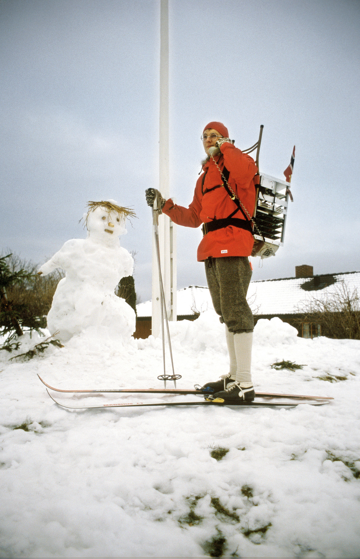 Odd Trandem with the prototype for a GSM terminal on his back