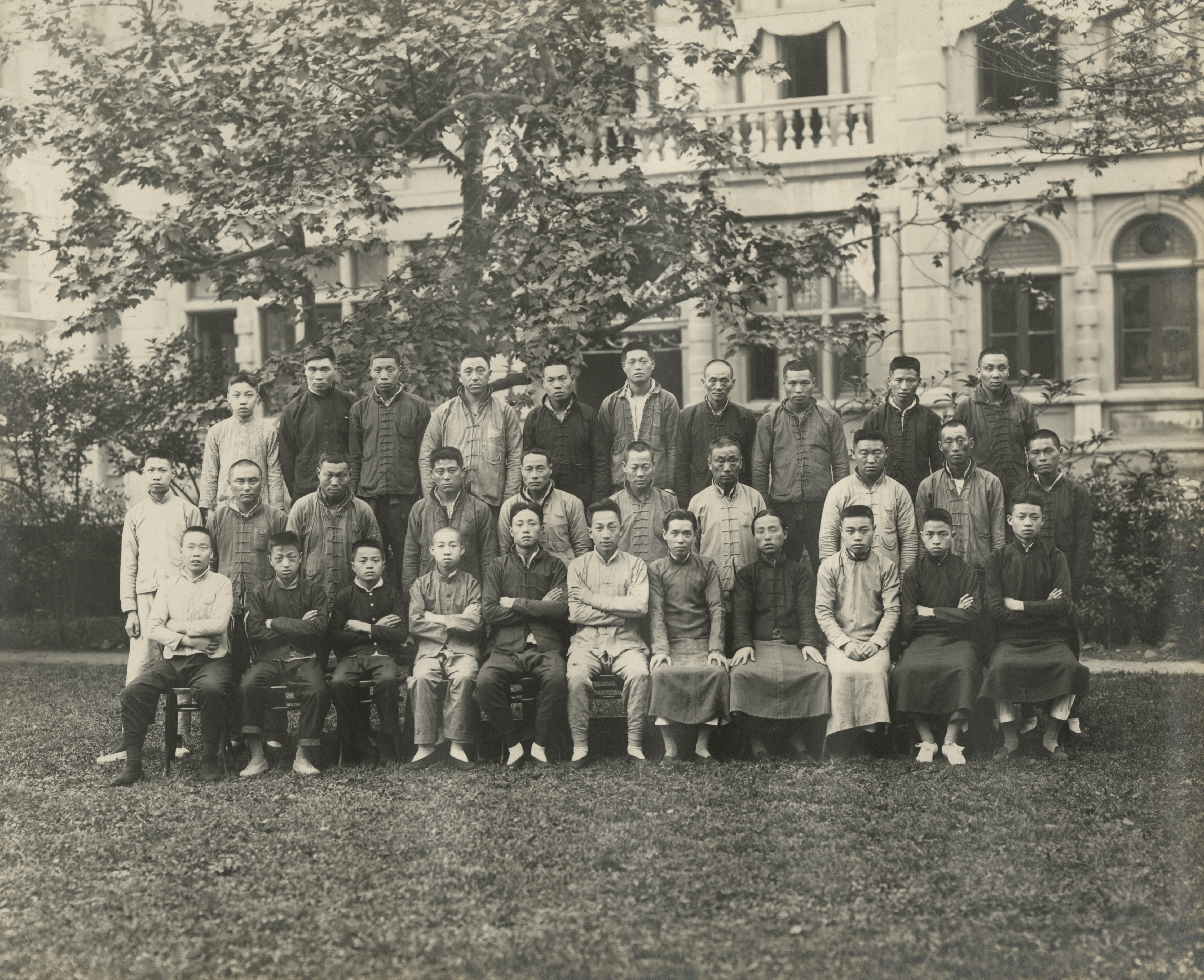 CHINESE WORKERS, GROUP PHOTO OUTSIDE THE TELEPHONE EXCHANGE