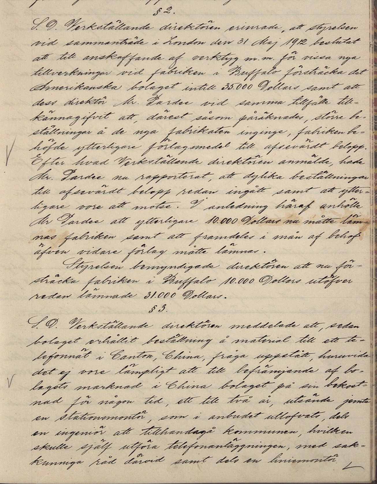 MINUTES, BOARD OF DIRECTORS, 1913