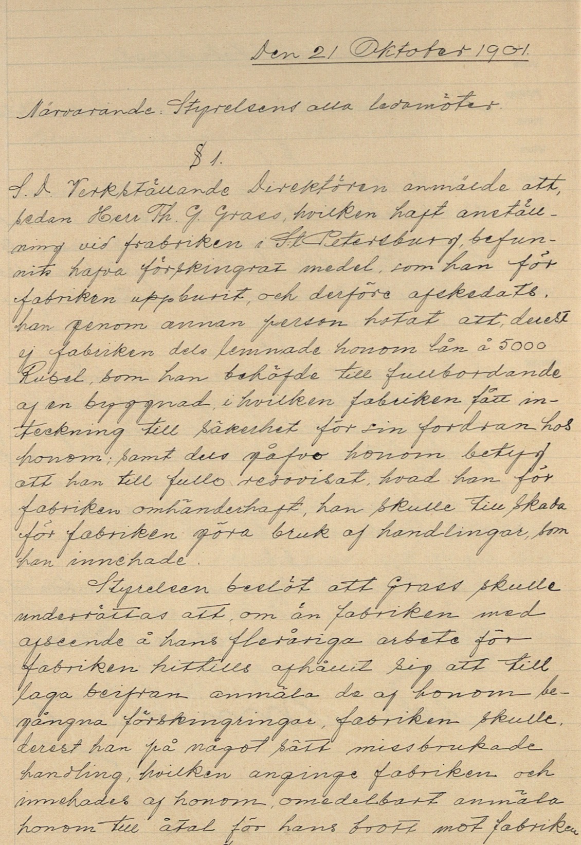 MINUTES, BOARD OF DIRECTORS, 1901