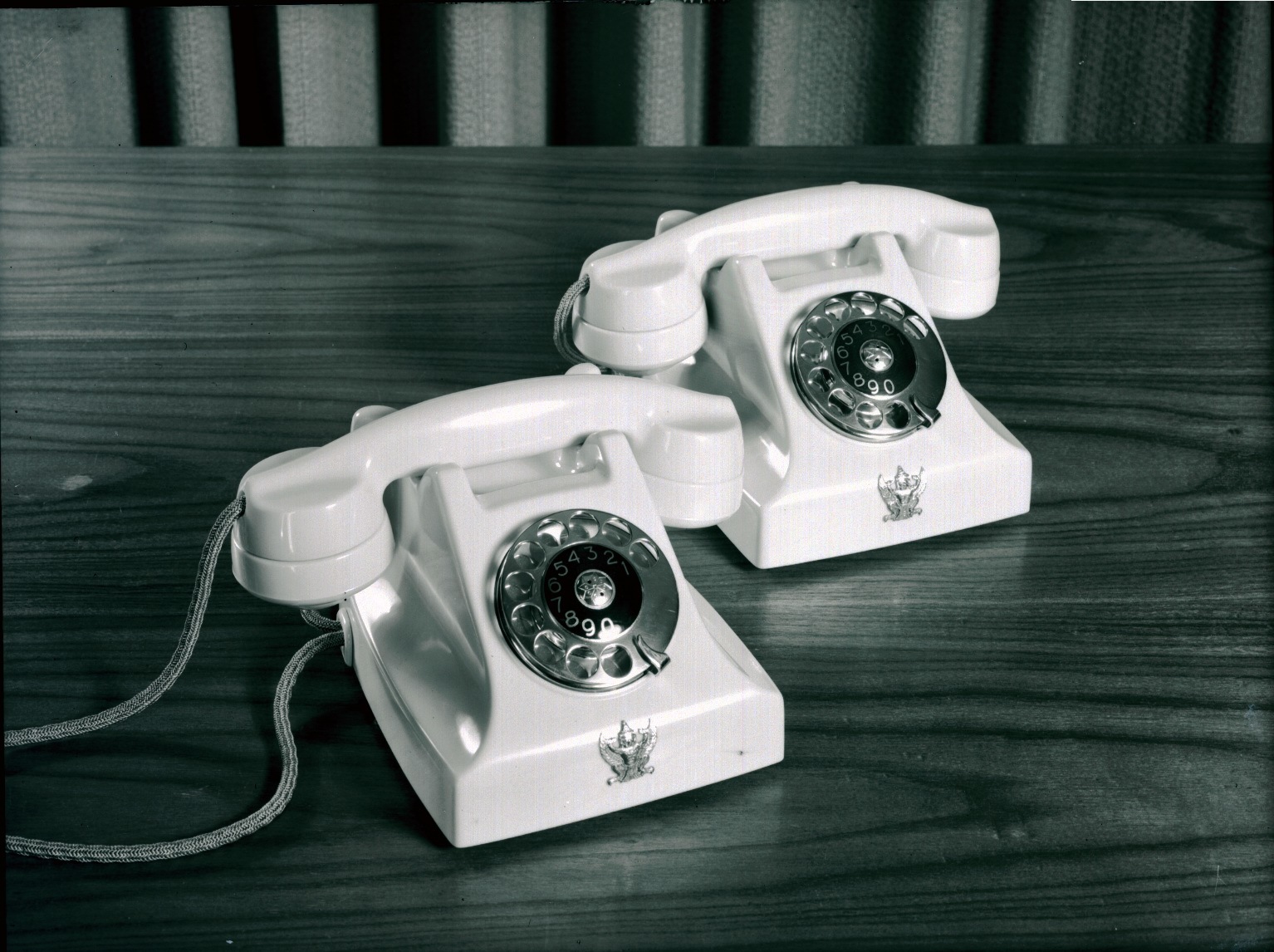 Luxury versions of the bakelite telephone, aimed for Thailand, 1953.