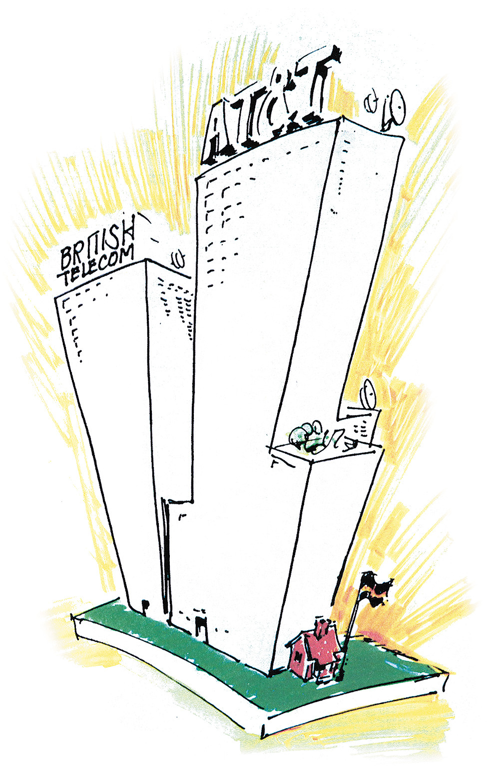 An internal telia cartoon showing the big competitors