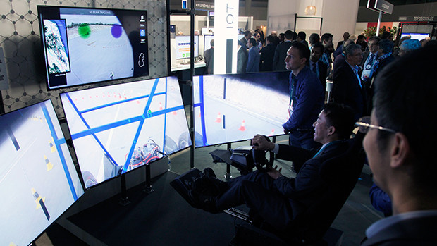 Remote driving demo with Telefonica, shown during Mobile World Congress 2017 in Barcelona, Spain