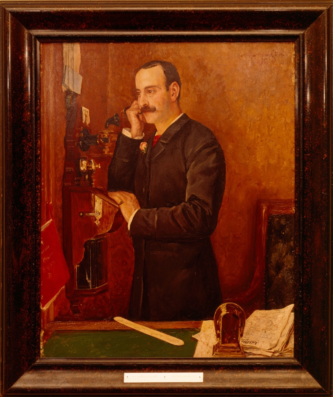 Telephone, 1885 wall model with man, 1886