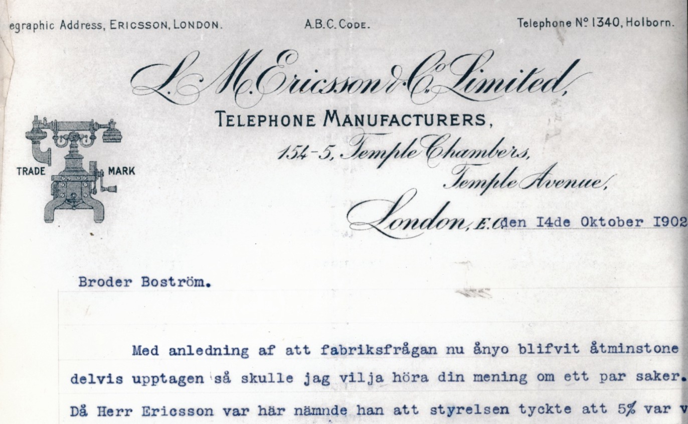 LETTER FROM LM ERICSSON & CO LTD, 1902