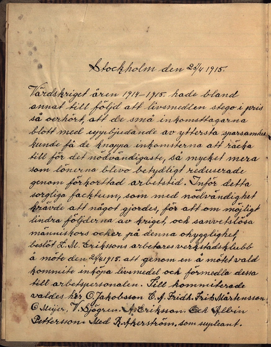 FOOD COMMITTEE, LM ERICSSON, MINUTES, 1915