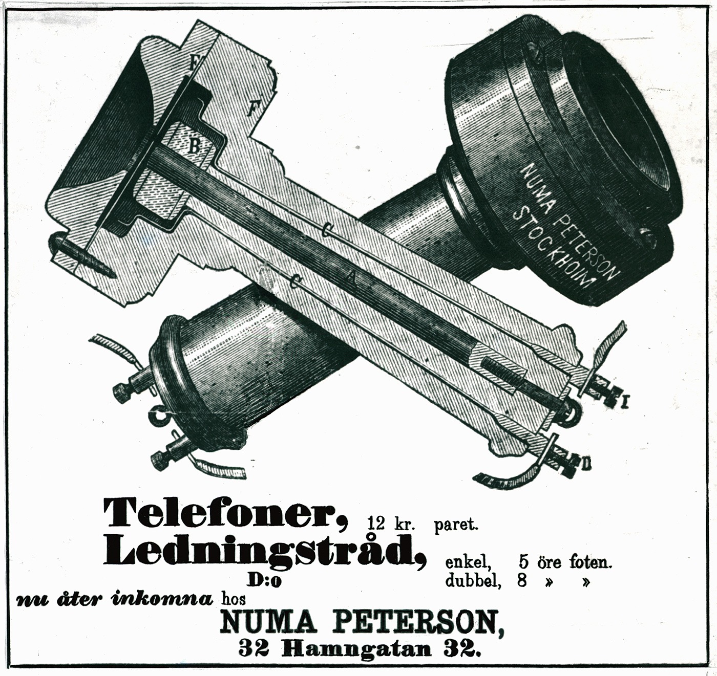 Telephone advert, Dagens Nyheter, 1877