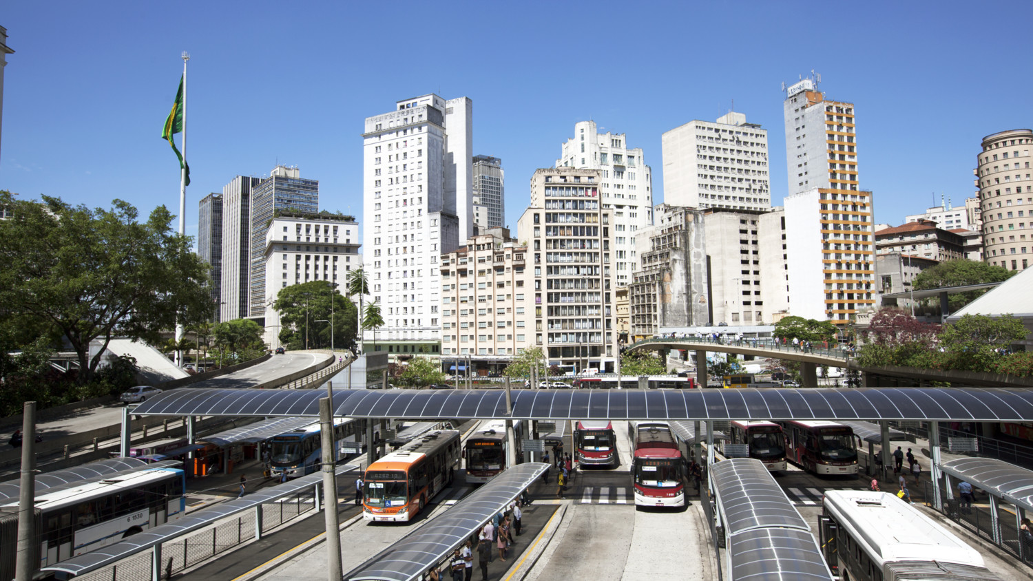 Buses at a station in Sao Paulo, Brazil