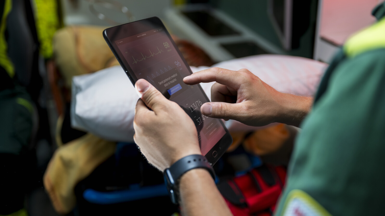 A man using augmented reality in a store.