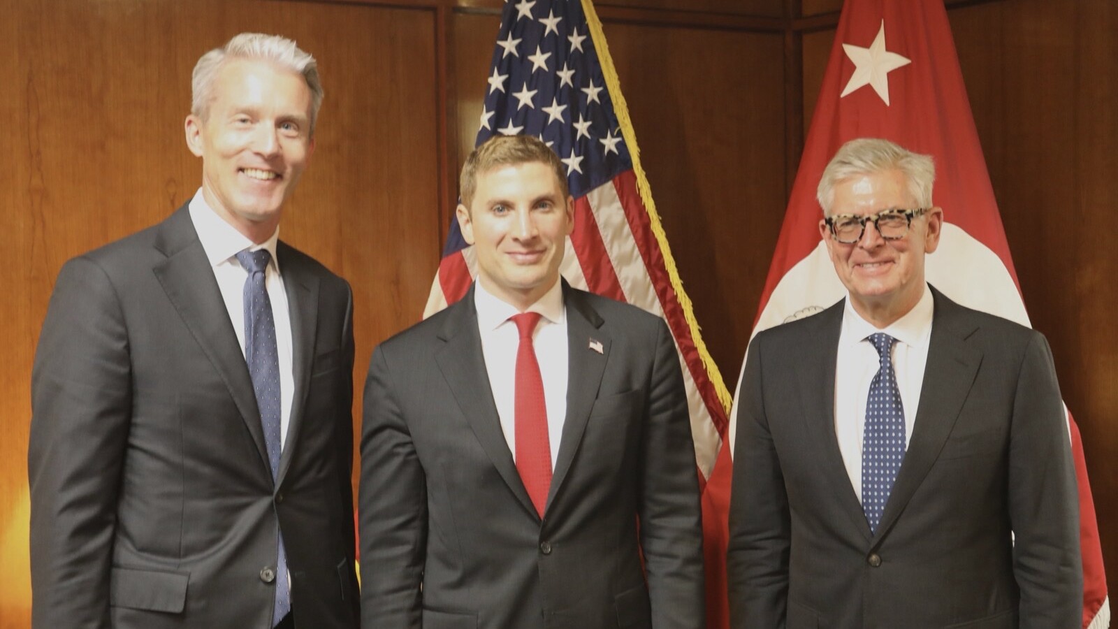 Per Narvinger, Head of Networks, Ericsson;  Jacob Helberg, U.S. Under Secretary for Economic Affairs; Börje Ekholm, President and CEO, Ericsson, pictured at a recent meeting.
