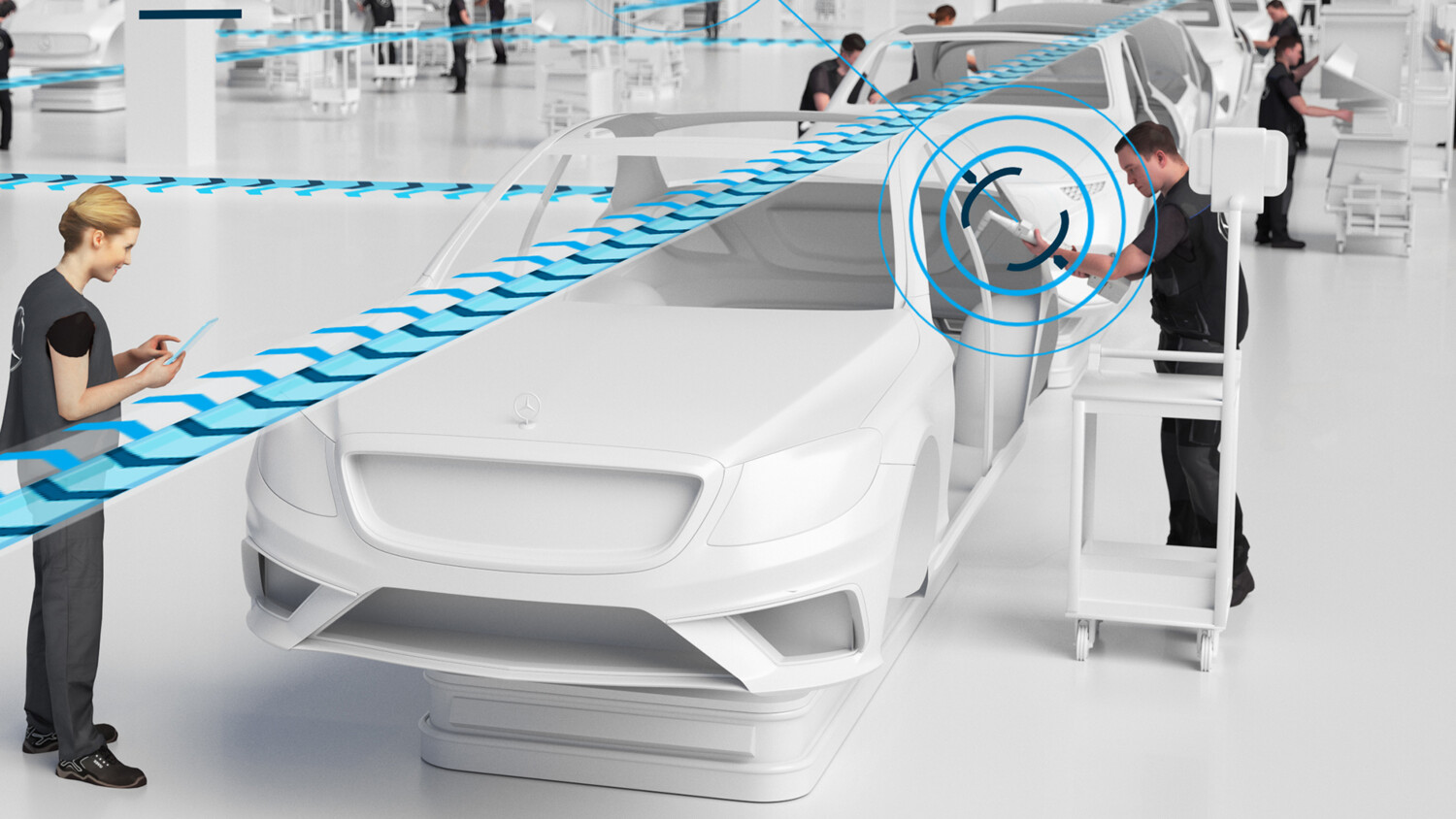 Mercedes-Benz artist impression of 5G car production plant