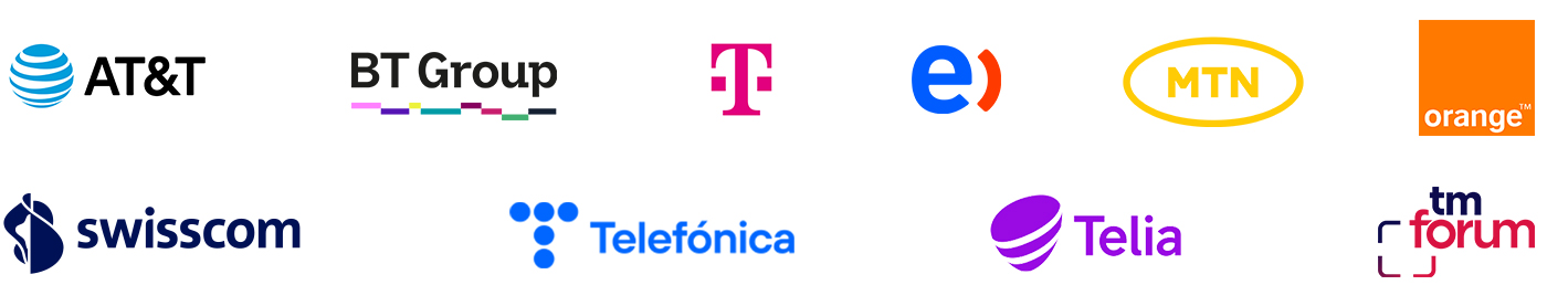 BT Group, AT&T, DT, Entel Chile, MTN Group, Orange Group, Singtel, Swisscom, Telefónica Group, Telia, and TM Forum