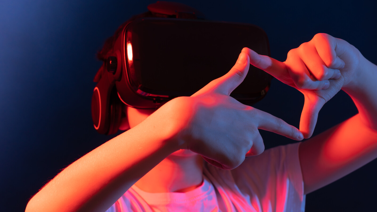 A child wearing a VR device.