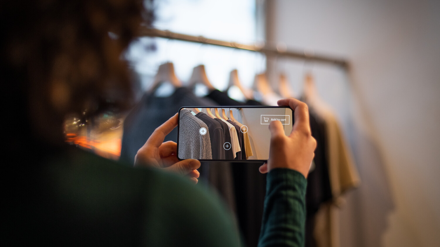 Woman using augmented reality in a store.