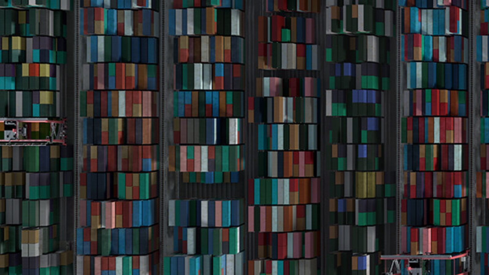 Aerial view of stacked shipping containers