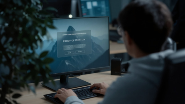 A monitor screen with proof of identity on display