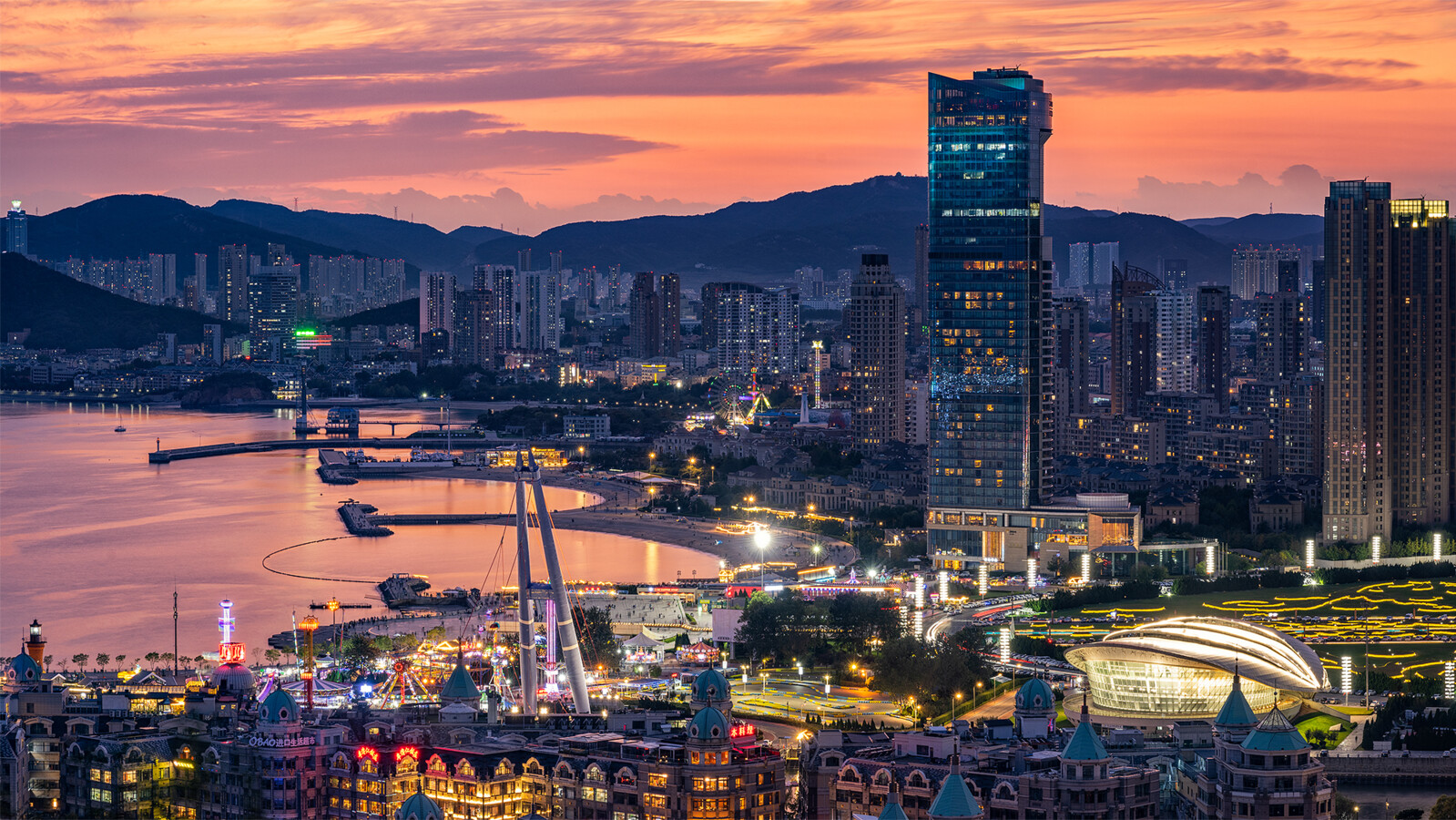 Beautiful sunset sky over the city