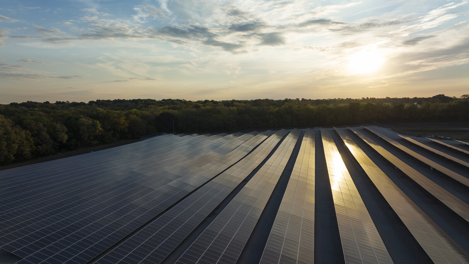 Solar Energy Farm at Sunset