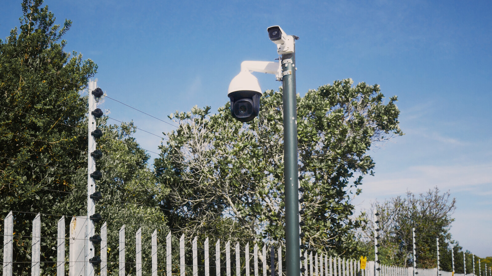Video surveillance camera in outdoor area with high security.
