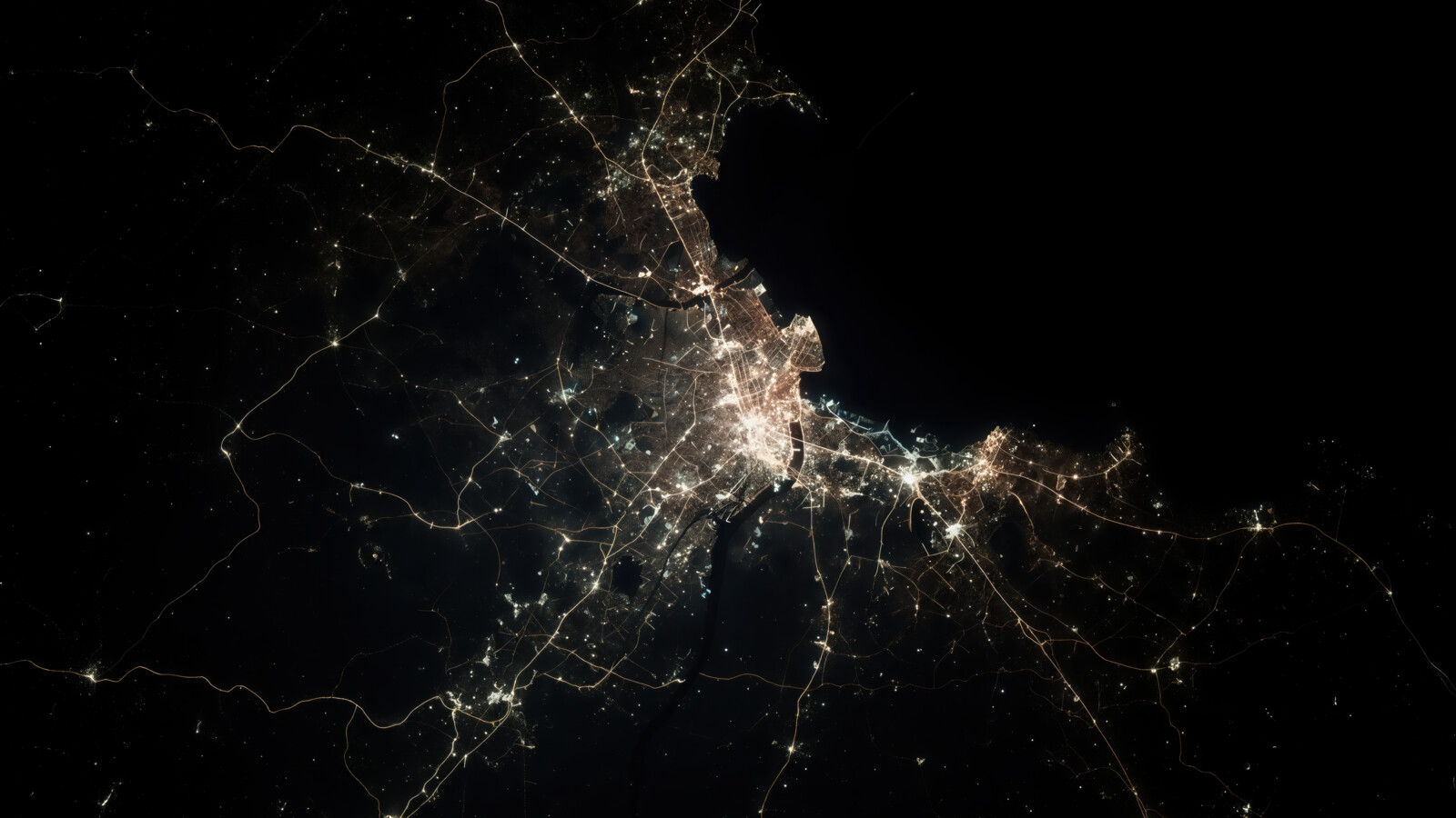 AI_generated Night aerial view of illuminated city