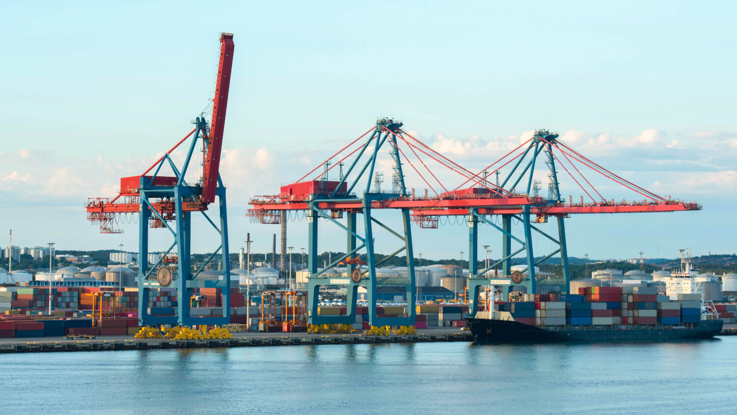A container ship in a port.