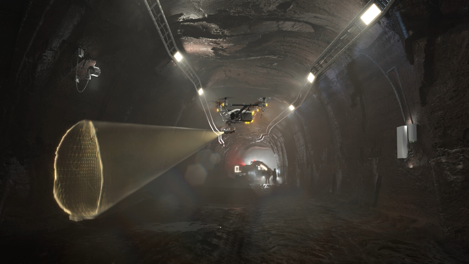 A drone inspecting a mine, one of many uses for drones in industries