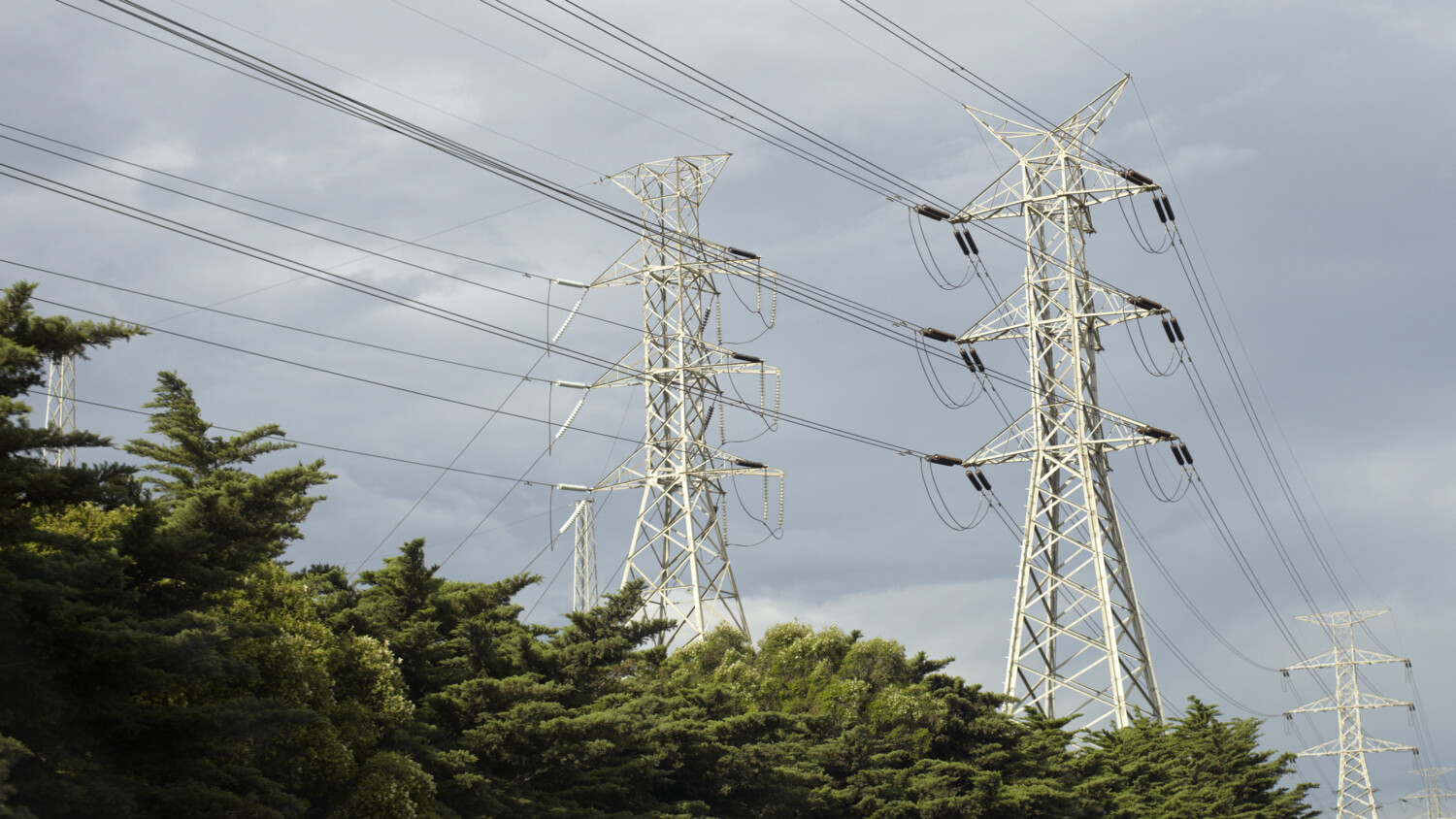 Overhead electricity power lines.