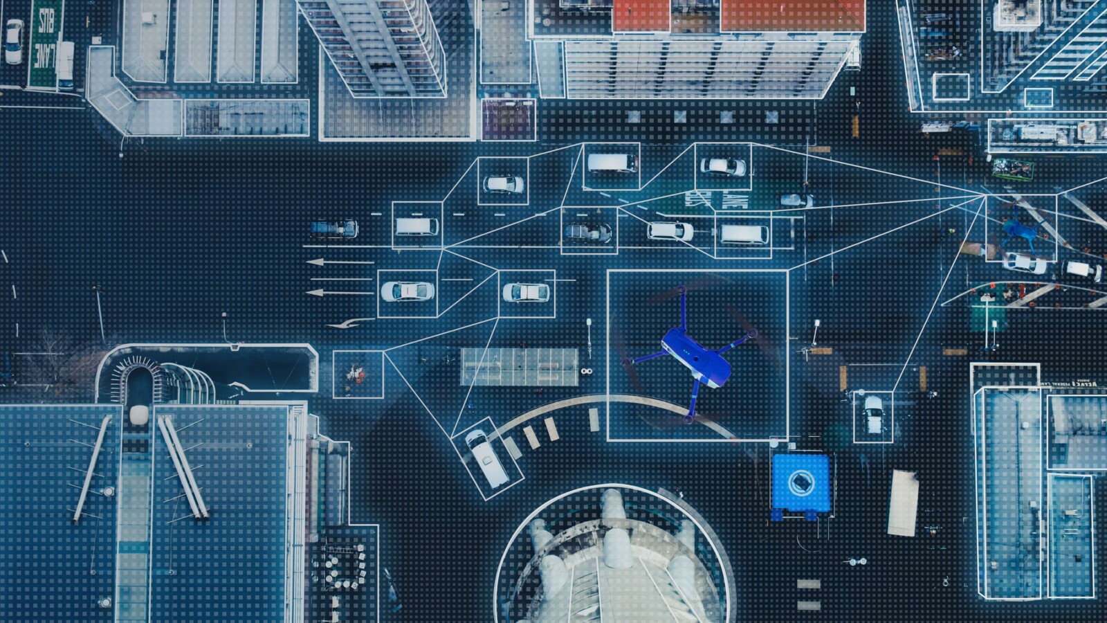 Network evolution, connected city, drone, aerial view