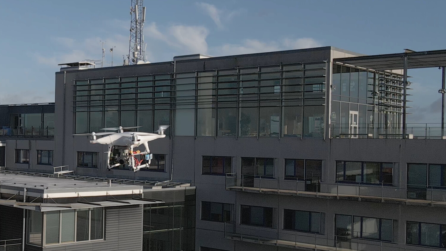 Drone landing on a rooftop.