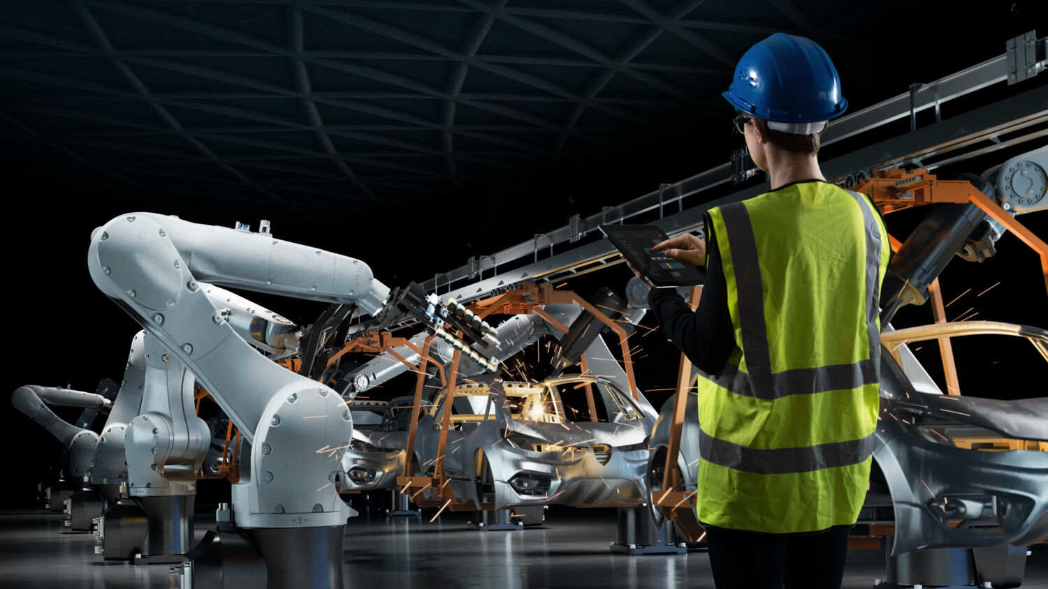 Robot beeing monitored by a service man