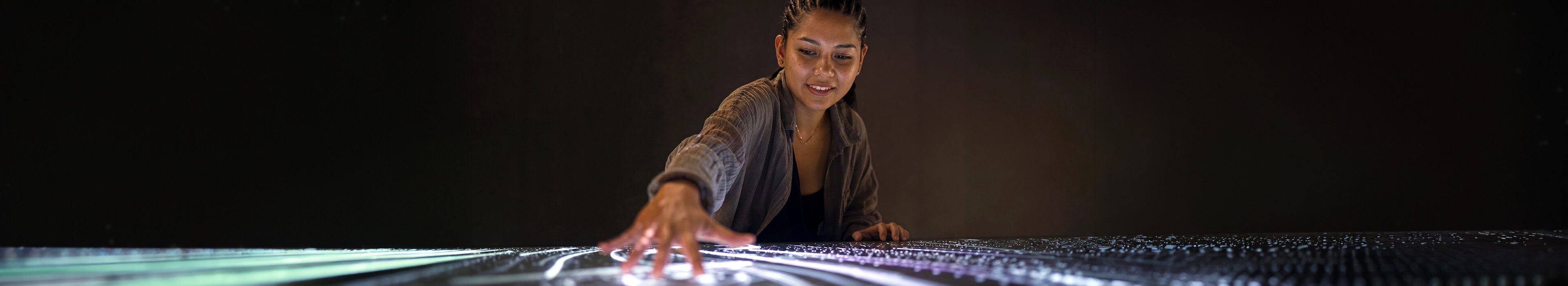 AI generated woman interacting with immersive experience
