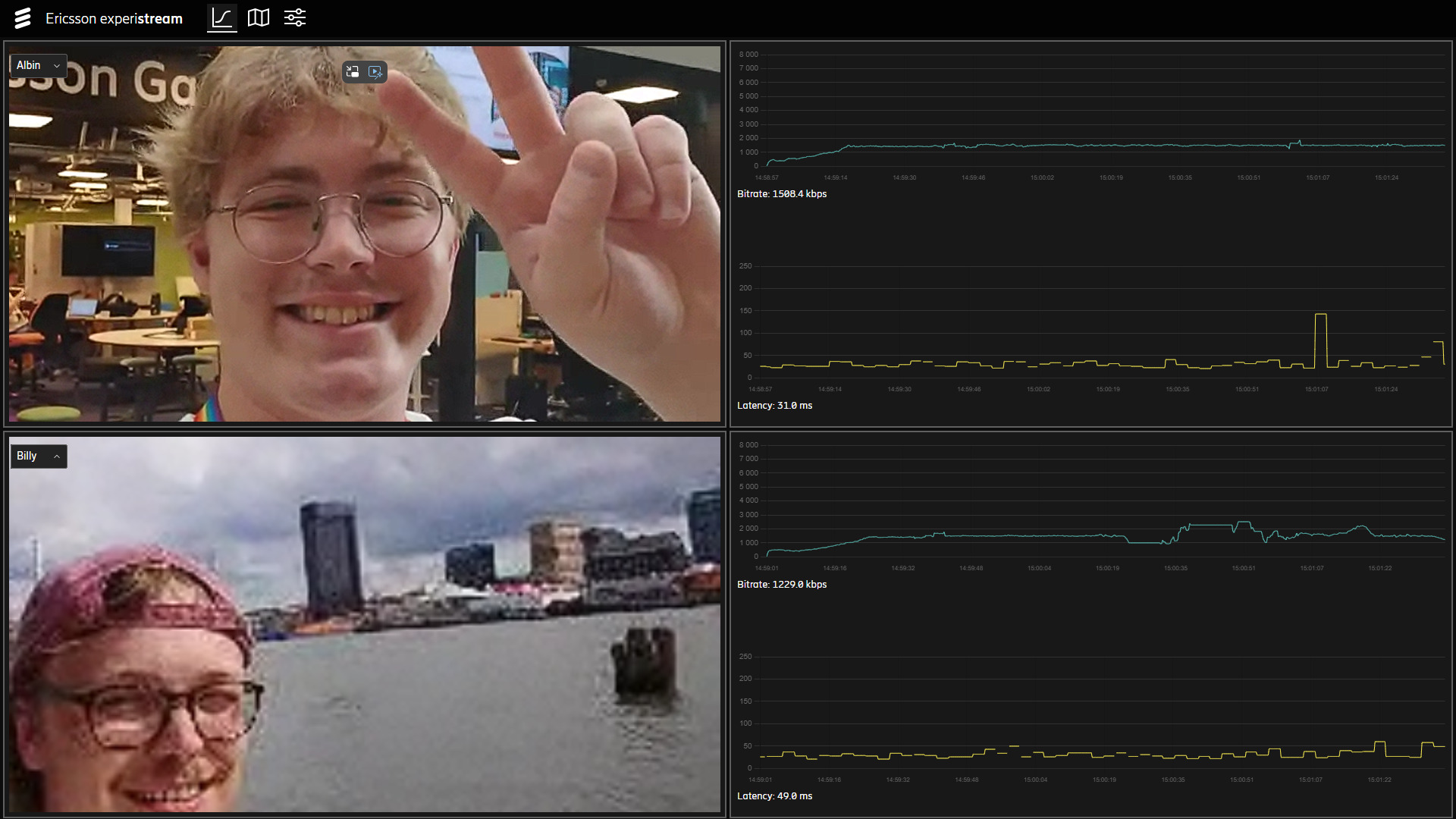 Screenshot of Expericom in two different bitrates