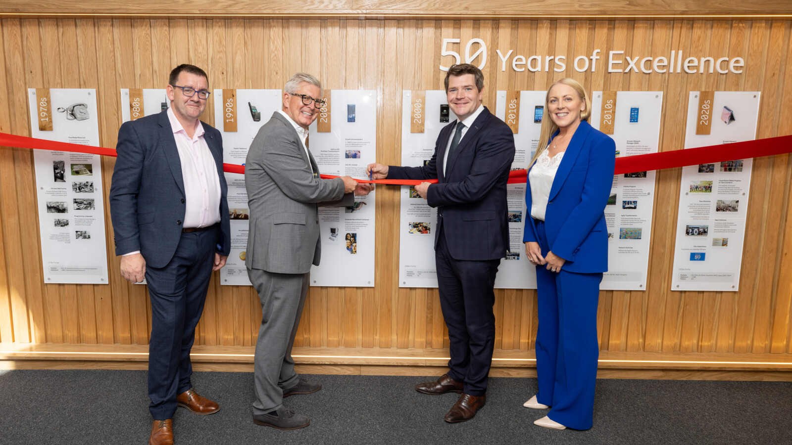 CEO and staff celebrate Ericsson's Athlone R&D center 50th anniversary.