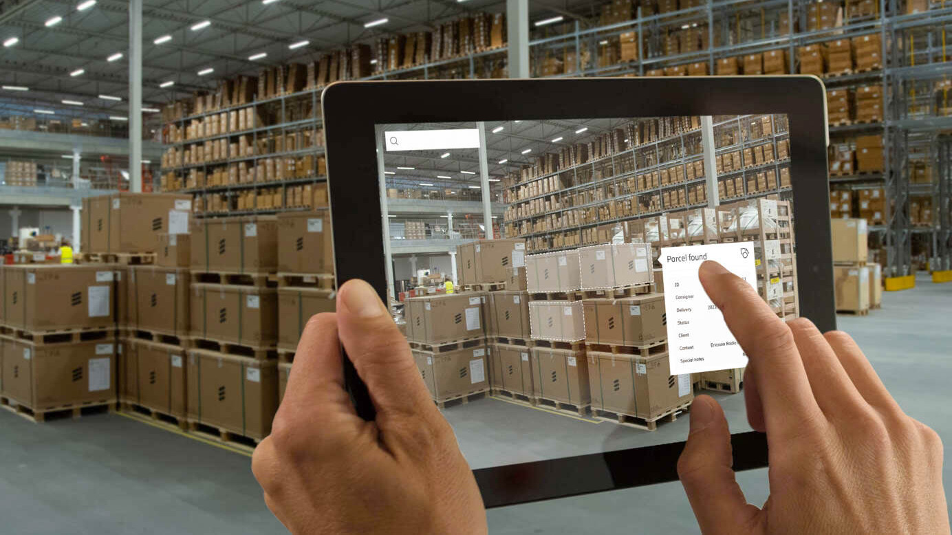 Asset tracking in warehouse using AR on tablet