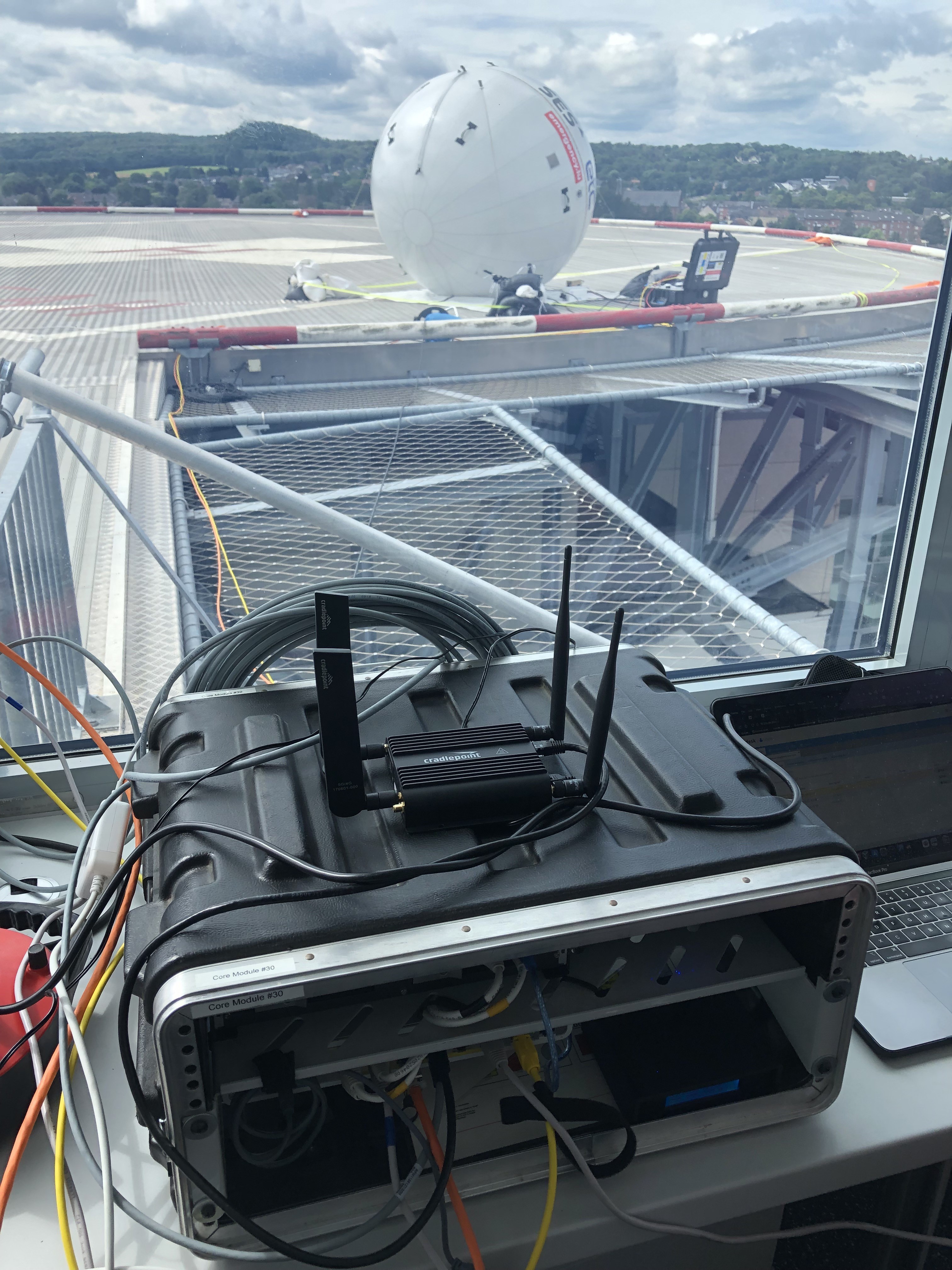 Hospital installation showing the local user management, the satellite dish and a Cradlepoint unit. 