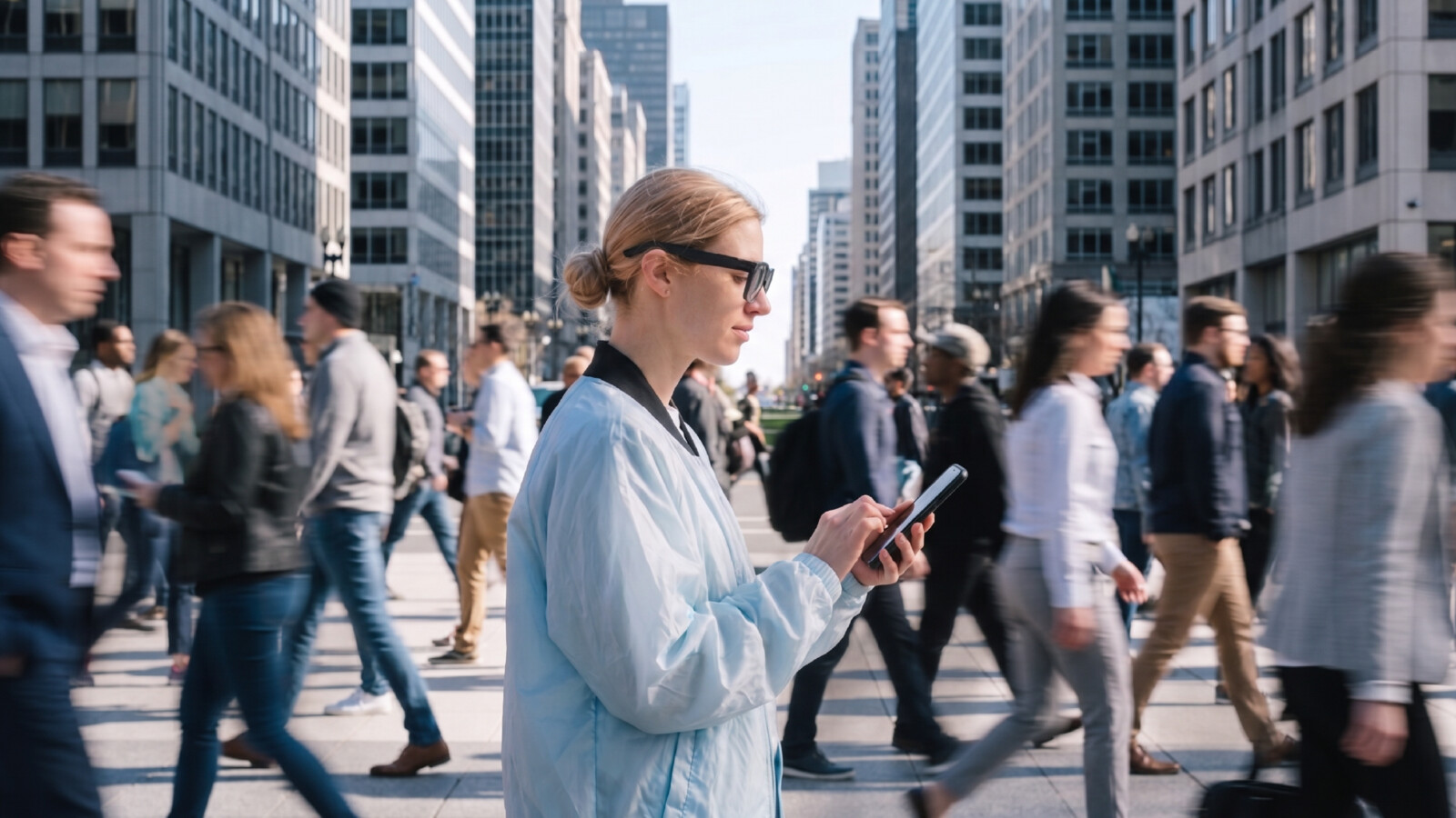 A woman talking on the phone on the street