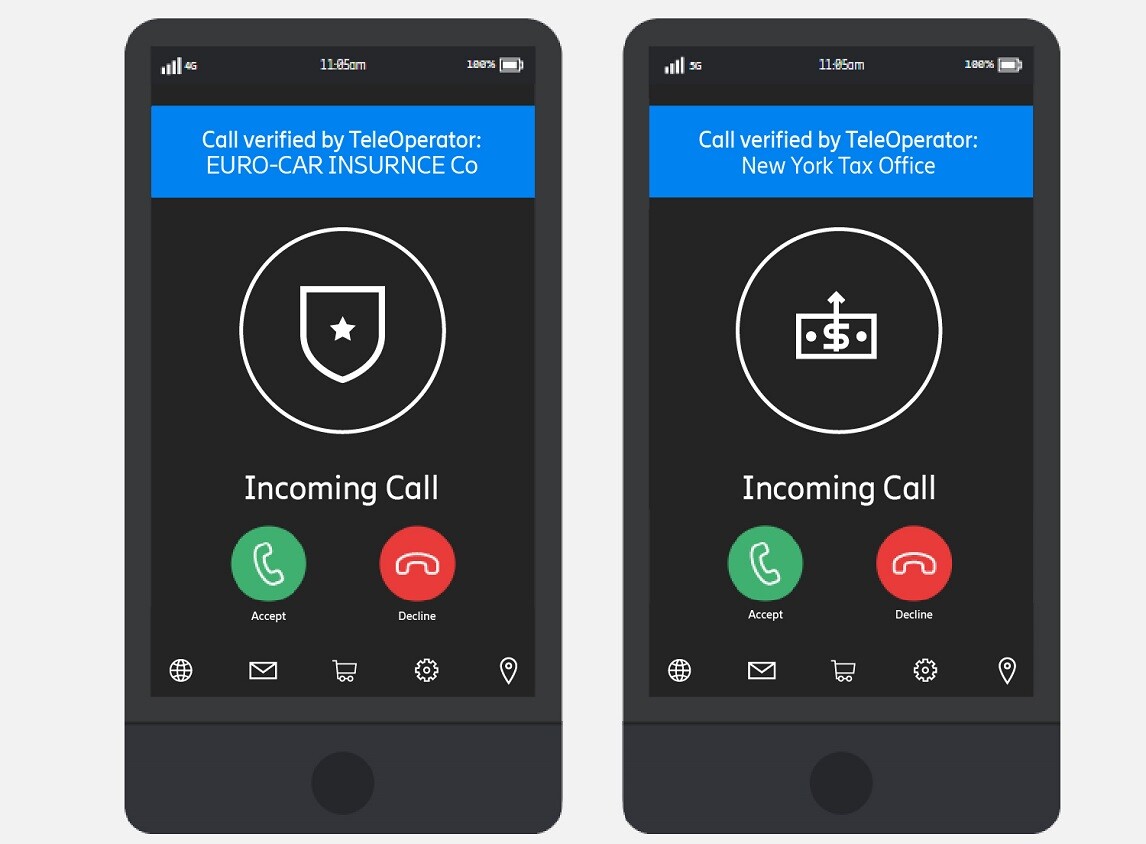Example of how a verified call could look on the incoming call screen. Another potential option could be to display company logos.
