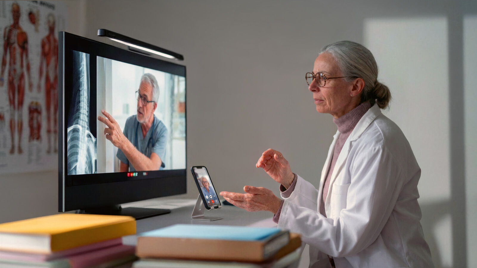 AI-generated Doctor conducting remote consultation via video call