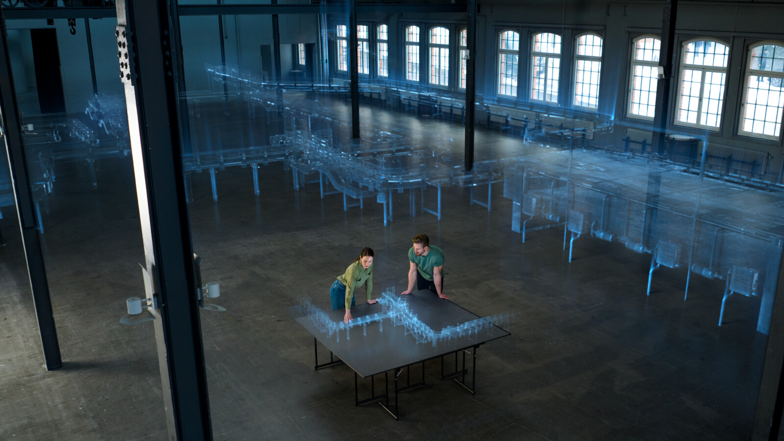 Colleagues working with hologram planning