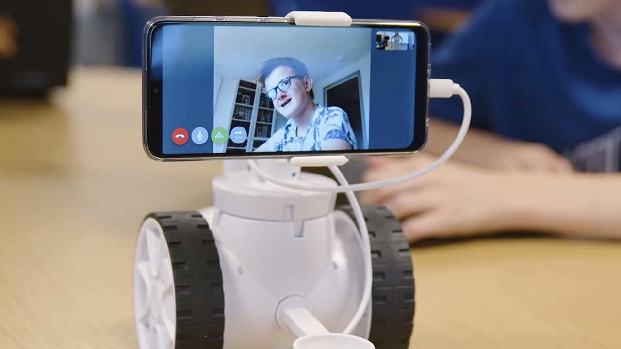 Rasmus Dalsten uses a robot to engage in schooling during the pandemic