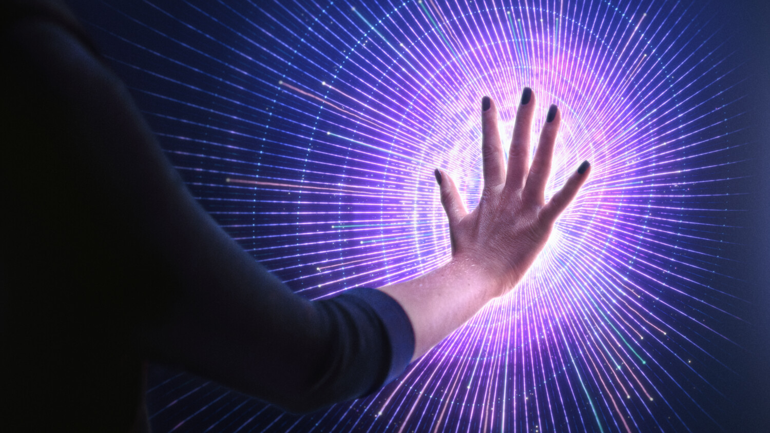 Woman interacting with immersive experience