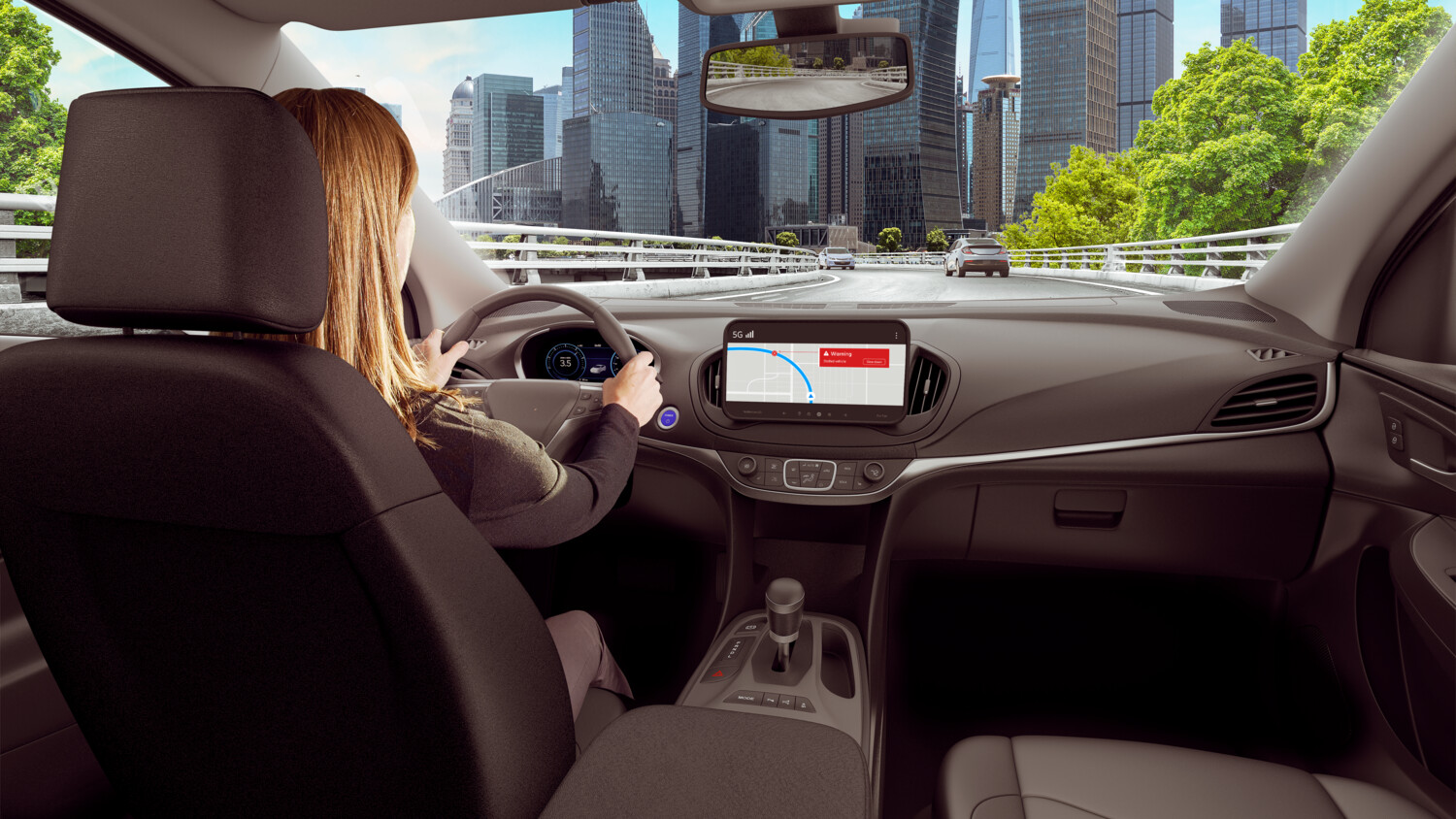 A woman driving a car.